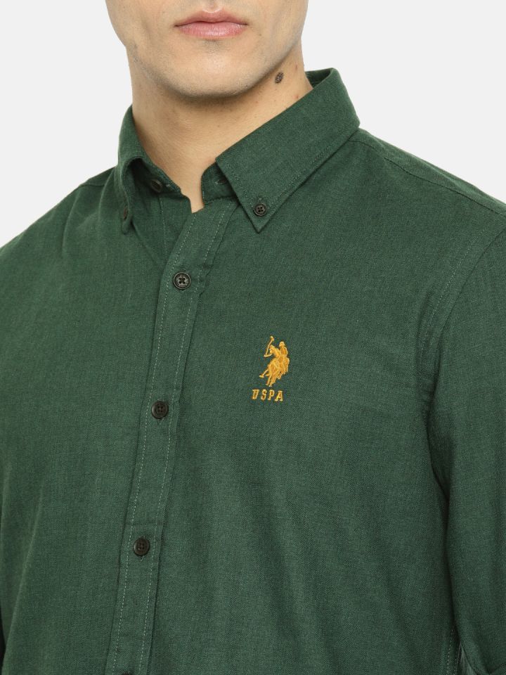 U.S. Polo Assn. Men Solid Casual Green Shirt