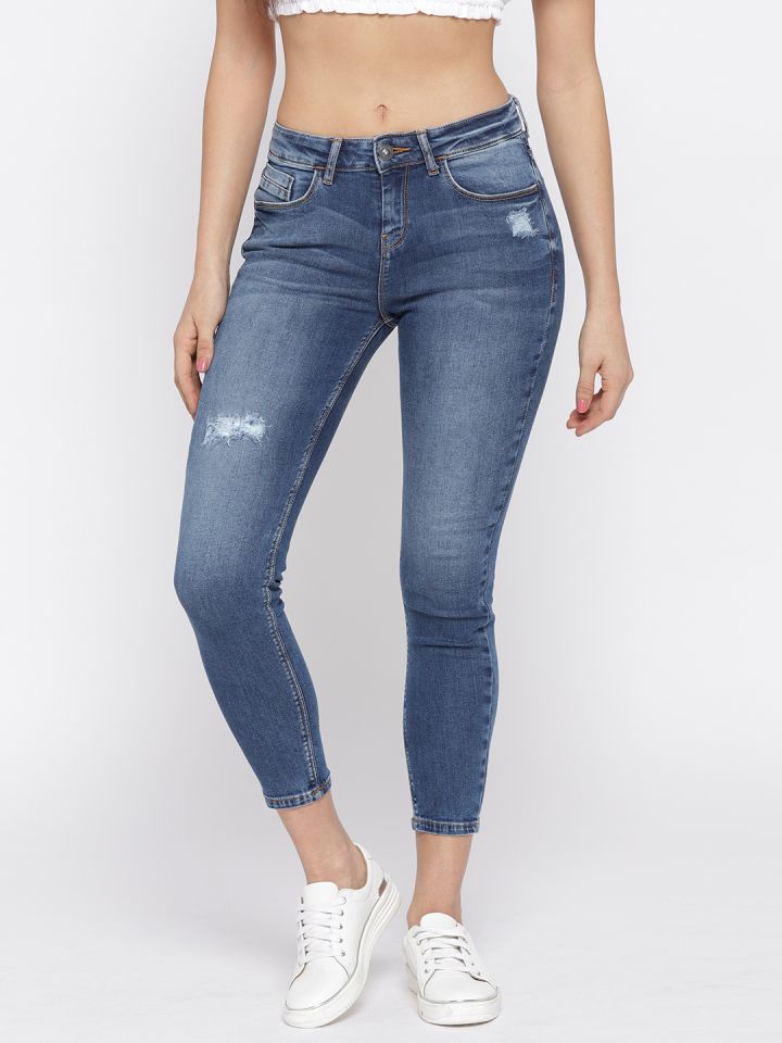 Jealous 21 Women Blue Hottie Skinny Fit Mildly Distressed Stretchable Ankle Length Jeans