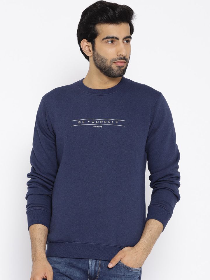 Octave Men Navy Blue Solid Sweatshirt