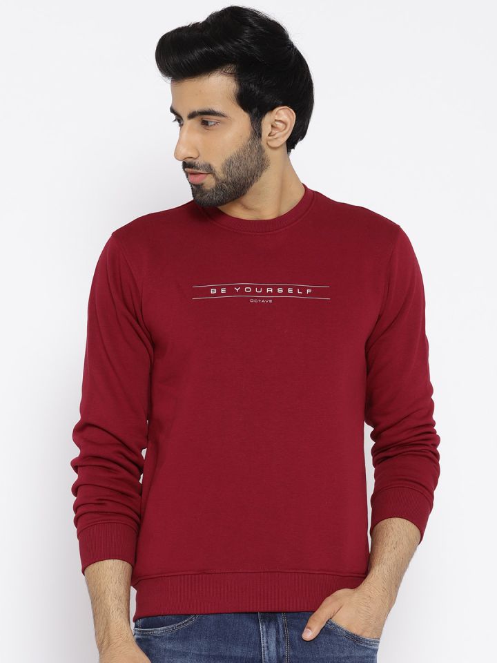 Octave Men Maroon Solid Sweatshirt
