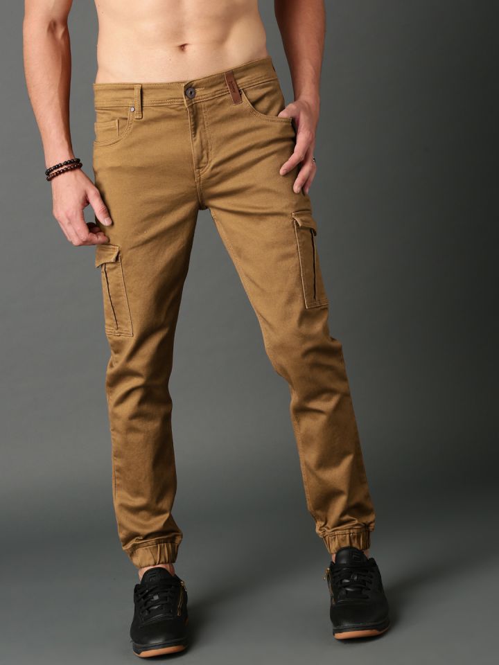 Mens khaki joggers with best sale belt loops