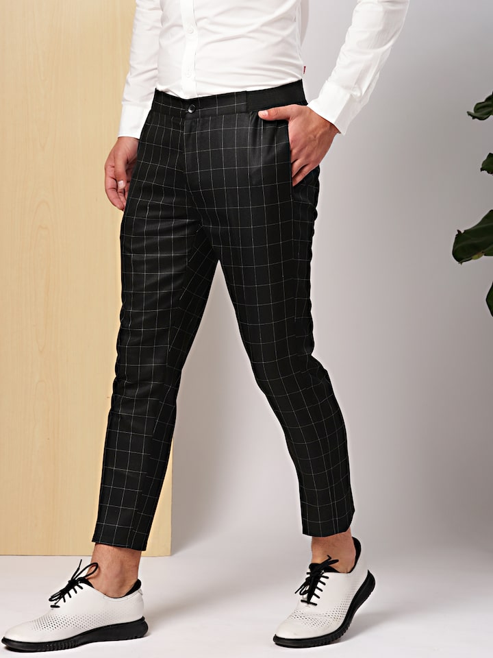 Formal Trouser: Check Men Black Cotton Rayon Formal Trouser at Cliths-seedfund.vn