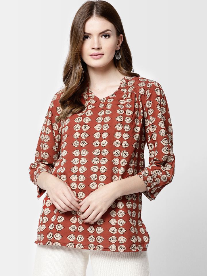 Buy Fabindia Women Rust Brown Beige Hand Block Print Pure Cotton