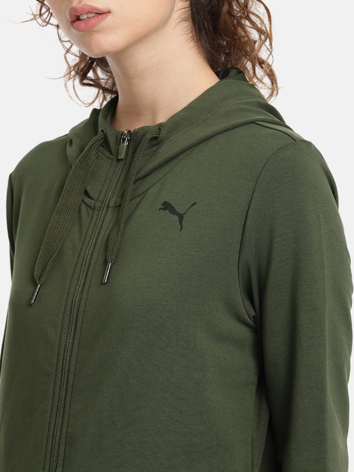 olive green puma hoodie womens