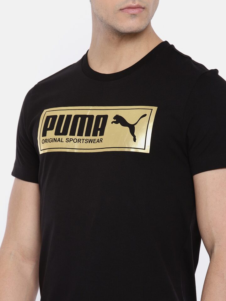 Buy Puma Men Black Printed Gold Plate Brand Graphic T Shirt Tshirts For Men 7034353 Myntra