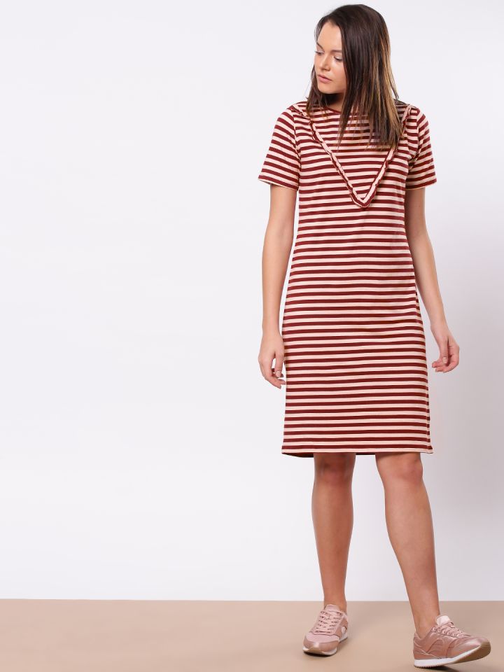 Maroon striped t shirt dress store