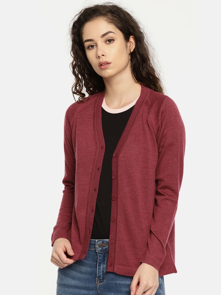 Buy Monte Carlo Women Magenta Solid Cardigan Sweaters for Women