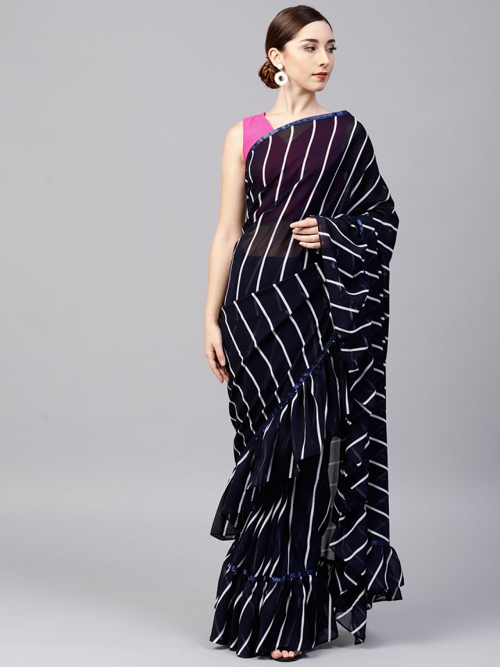 Frill saree on on sale myntra