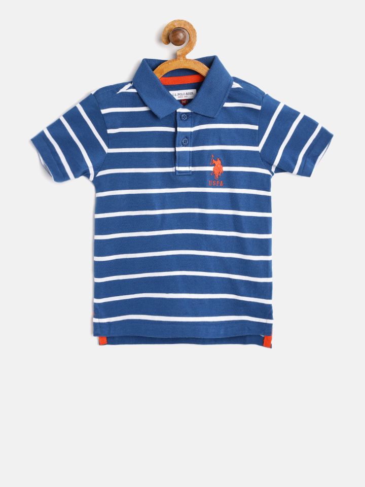 blue and white striped polo t shirt
