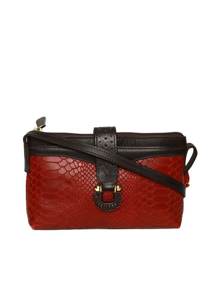 Buy Hidesign Red Coffee Brown Snakeskin Texture Sling Bag