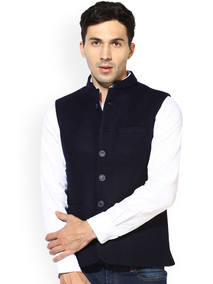 Buy Red Tape Men Navy Blue Solid Woven Nehru Jacket Nehru