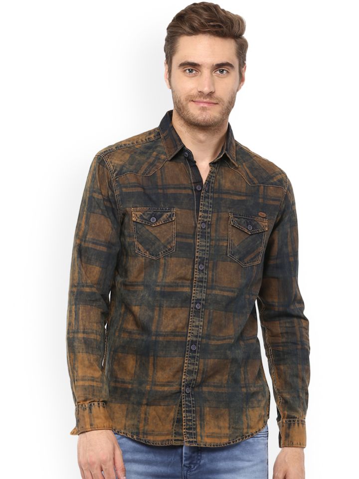 Buy Mufti Men Brown Slim Fit Checked Casual Shirt Shirts For Men