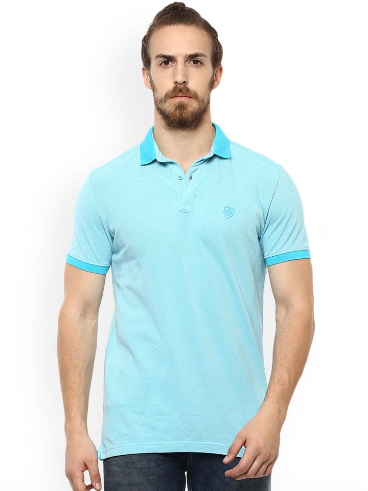 Buy Mufti Men Blue Solid Polo Collar Pure Cotton T Shirt Tshirts