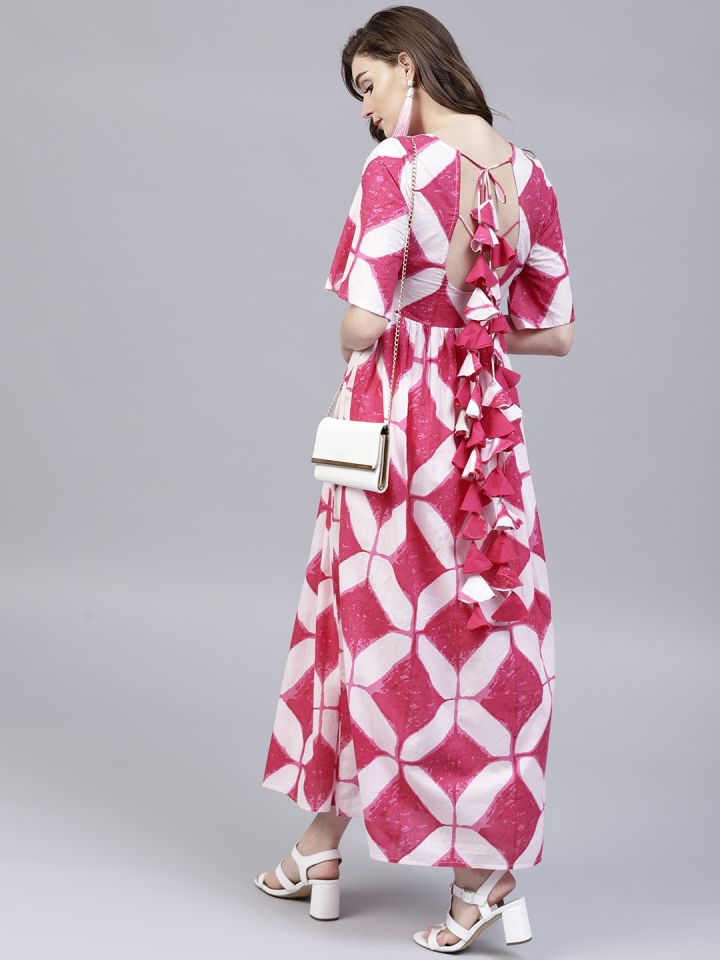 aks women red printed maxi dress