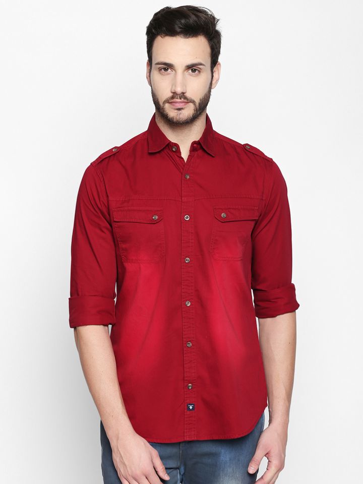 Red colour shop denim shirt