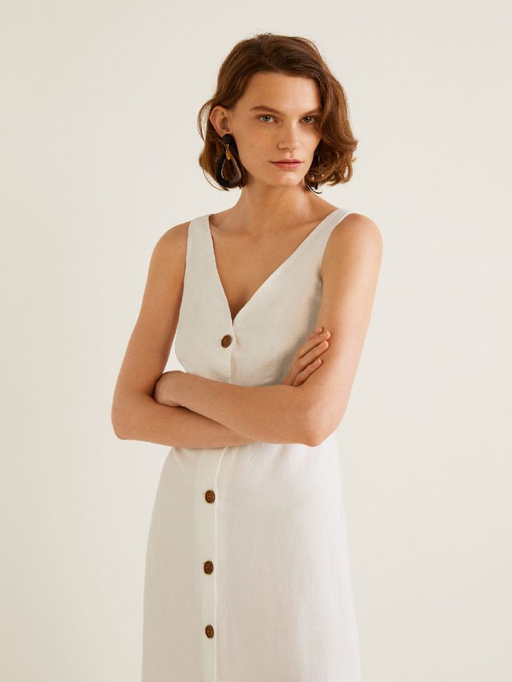 Mango ruffled linen dress hotsell