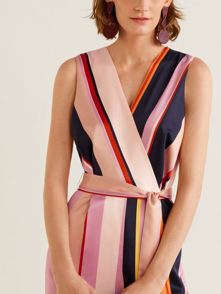 pink and black striped jumpsuit