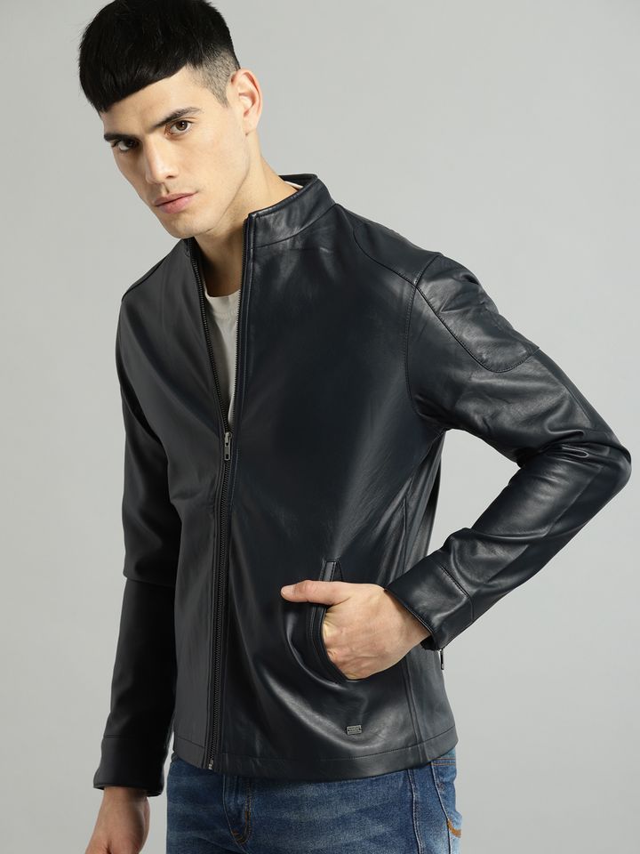 leather jacket navy blue