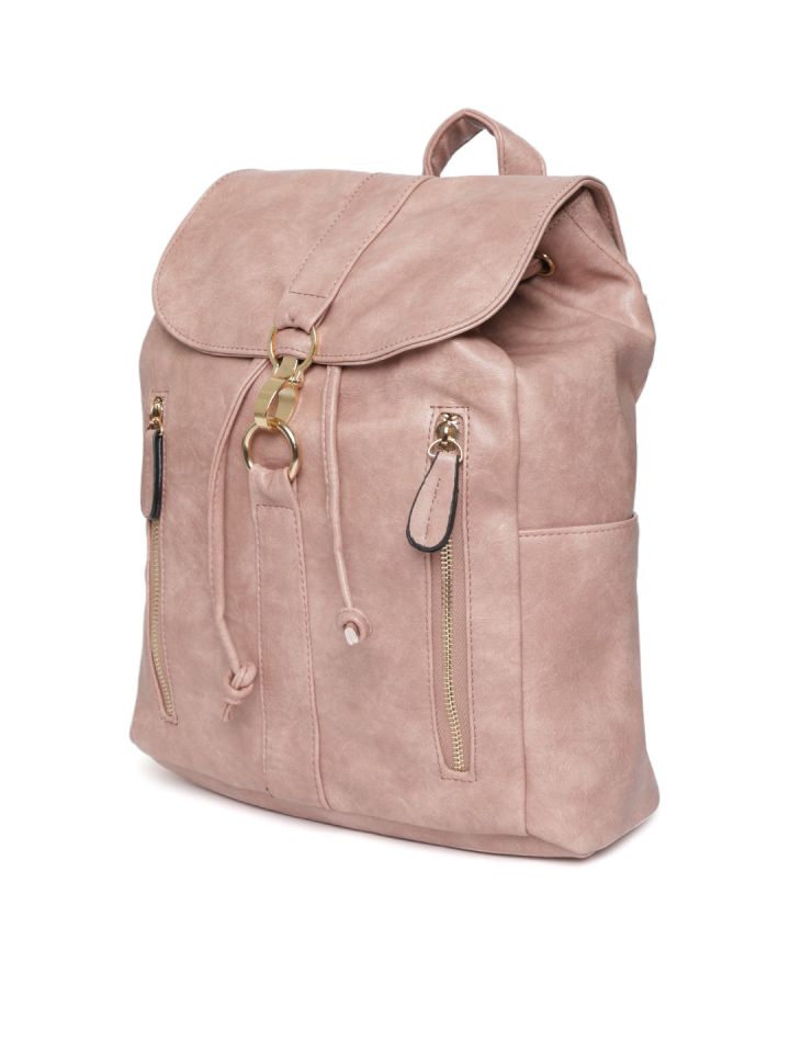 Buy DressBerry Women Dusty Pink Solid Backpack Backpacks for