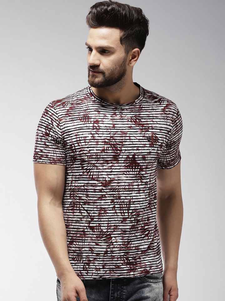 Buy Okane Men White Striped Round Neck T Shirt Tshirts for Men