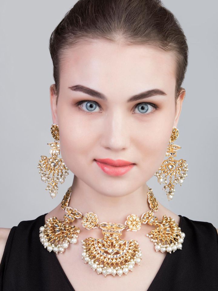 Mayena White Gold Toned Kundan Stone Studded Padmavati Jewellery Set