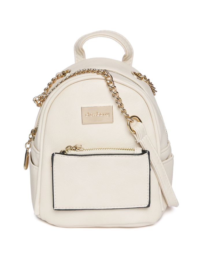 DressBerry Women Cream Coloured Solid Backpack cum Shoulder Bag