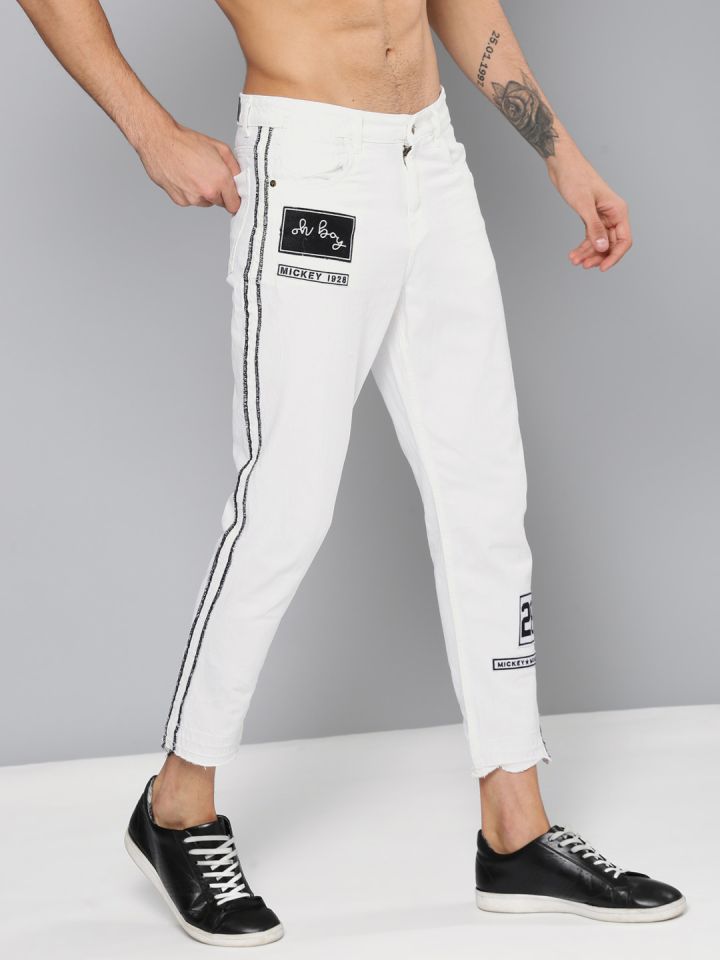 white jeans with side stripe