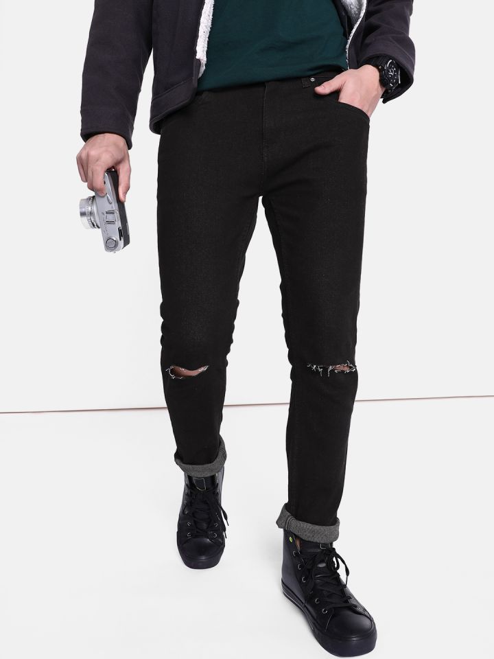 Black skinny ripped discount jeans mens