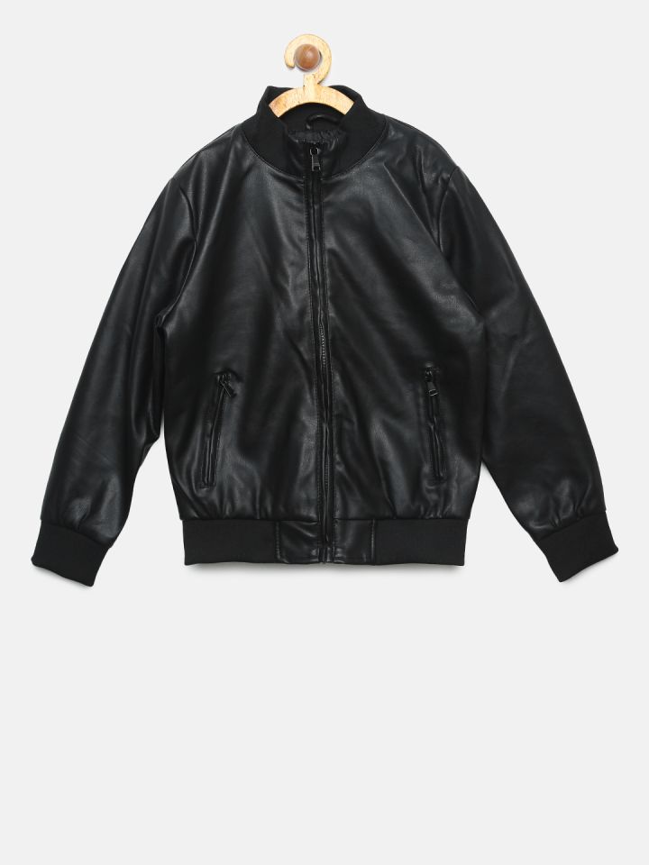 Buy Indian Terrain Boys Black Solid Bomber Jacket Jackets for