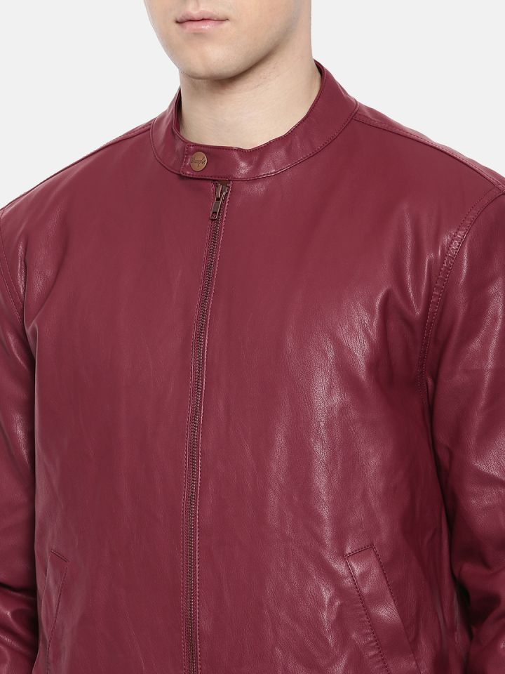 Buy Wrangler Men Burgundy Solid Leather Slim Fit Jacket - Jackets for Men  7144451 | Myntra