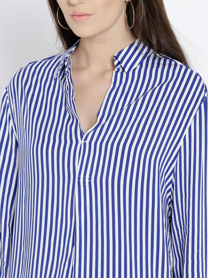 Buy MANGO Women Navy Blue \u0026 White 