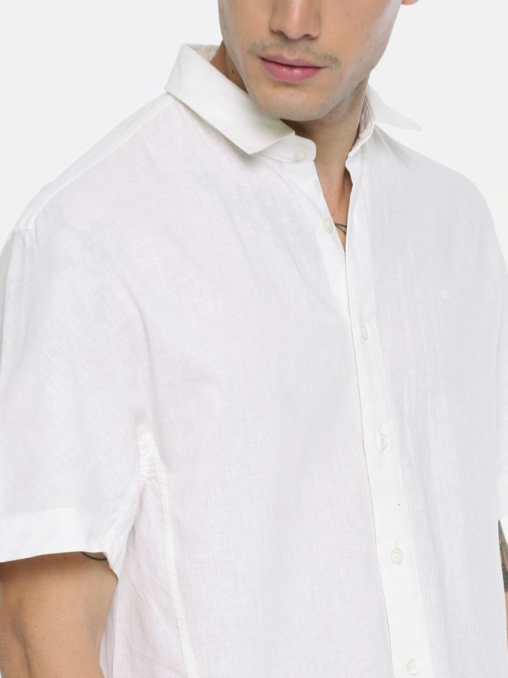Calvin Klein Jeans Men White Regular Fit Linen Casual Shirt