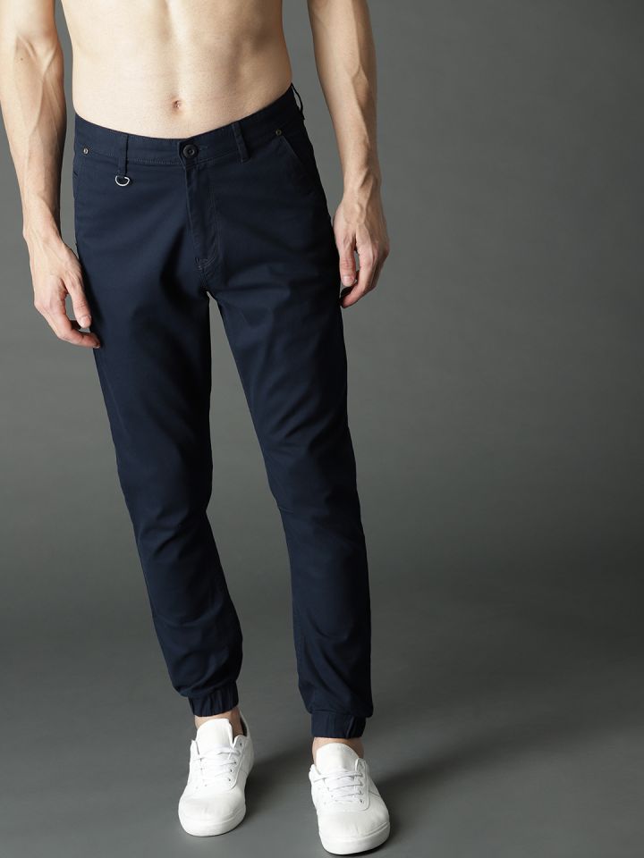 Buy Roadster Men Navy Slim Fit Pure Cotton Joggers - Trousers for Men  2291339