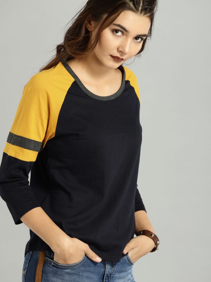 Buy Roadster Women Navy Blue Solid T Shirt Tshirts for Women