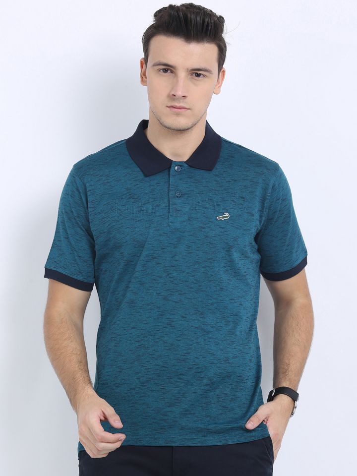 Buy Crocodile Men Blue Self Design Polo Collar T Shirt Tshirts