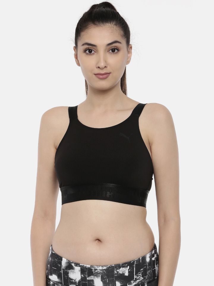Buy Puma Black Solid Non Wired Non Padded Tight Fit Sports Bra 85204201 -  Bra for Women 7187015