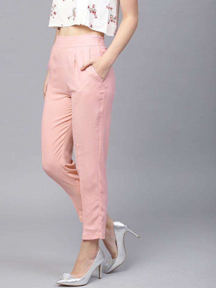 Buy Ishin Cotton Lycra Stretchable Pink Solid Womens Cigarette Trousers at  Amazonin