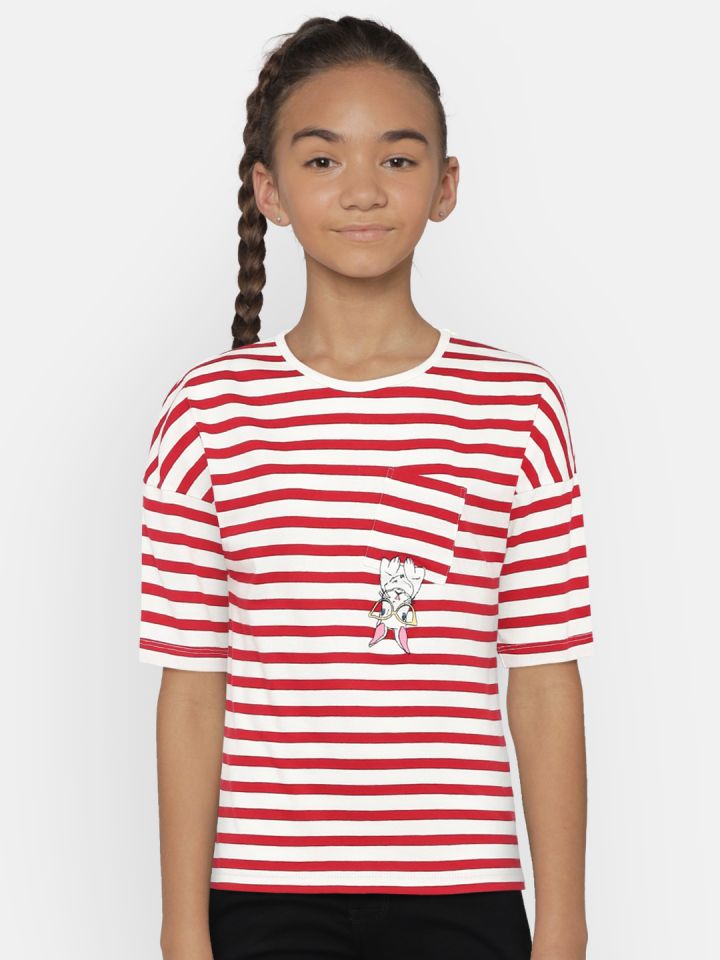 Buy United Colors Of Benetton Girls Red White Striped Round Neck