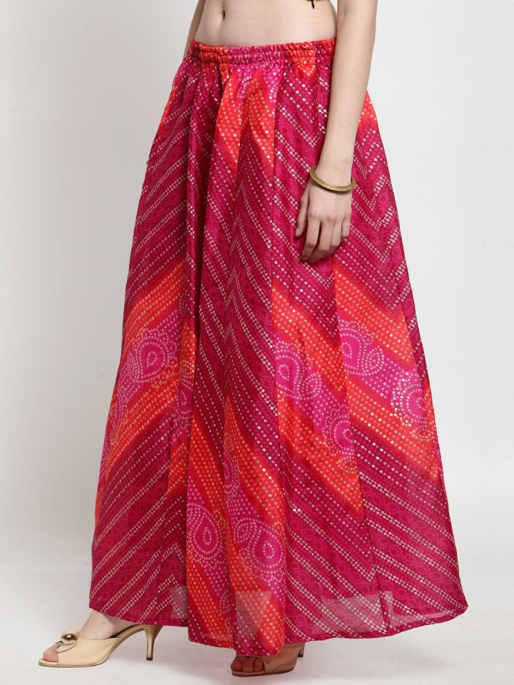 Buy Castle Women Magenta Bandhani Print Maxi Skirt Skirts for