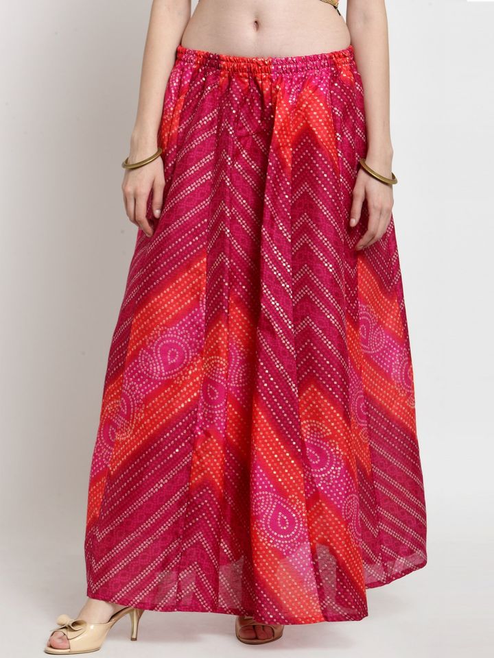 Women Magenta Bandhani Print Maxi Skirt 