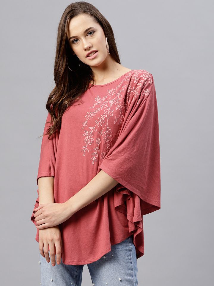 Femella Women Dusty Pink Embroidered Kaftan Top