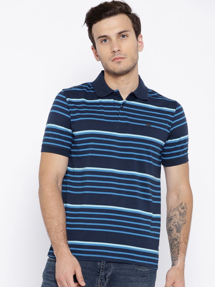 Buy Peter England Men Blue Striped Polo