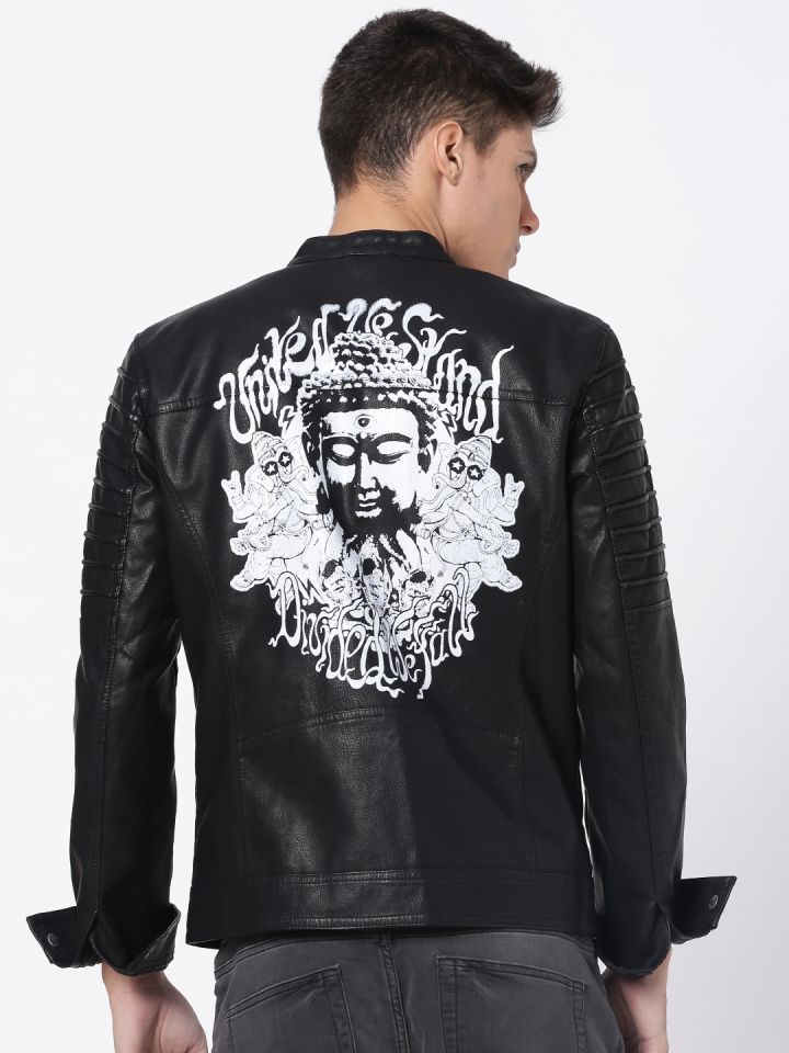 Leather shop printed jacket