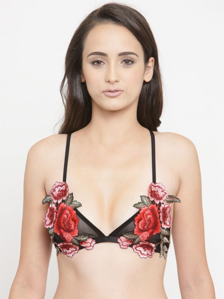 Buy N Gal Red & Black Lace Underwired Non Padded Push Up Bra