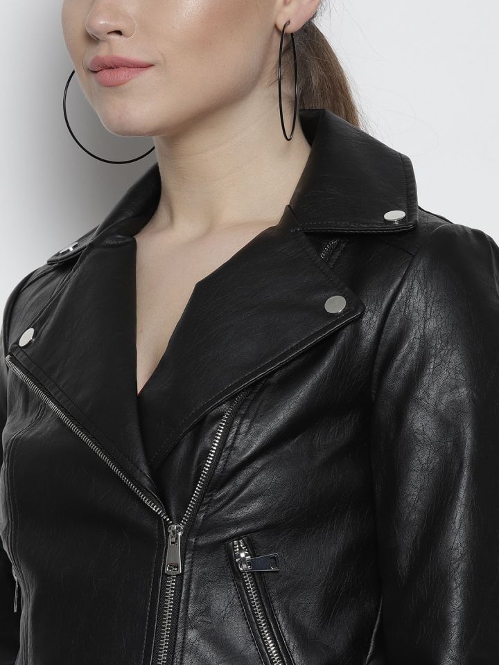 Black leather store jacket dorothy perkins