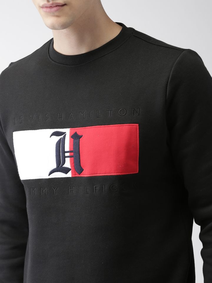 Tommy Hilfiger LEWIS HAMILTON Men Black Solid Flag Sweatshirt