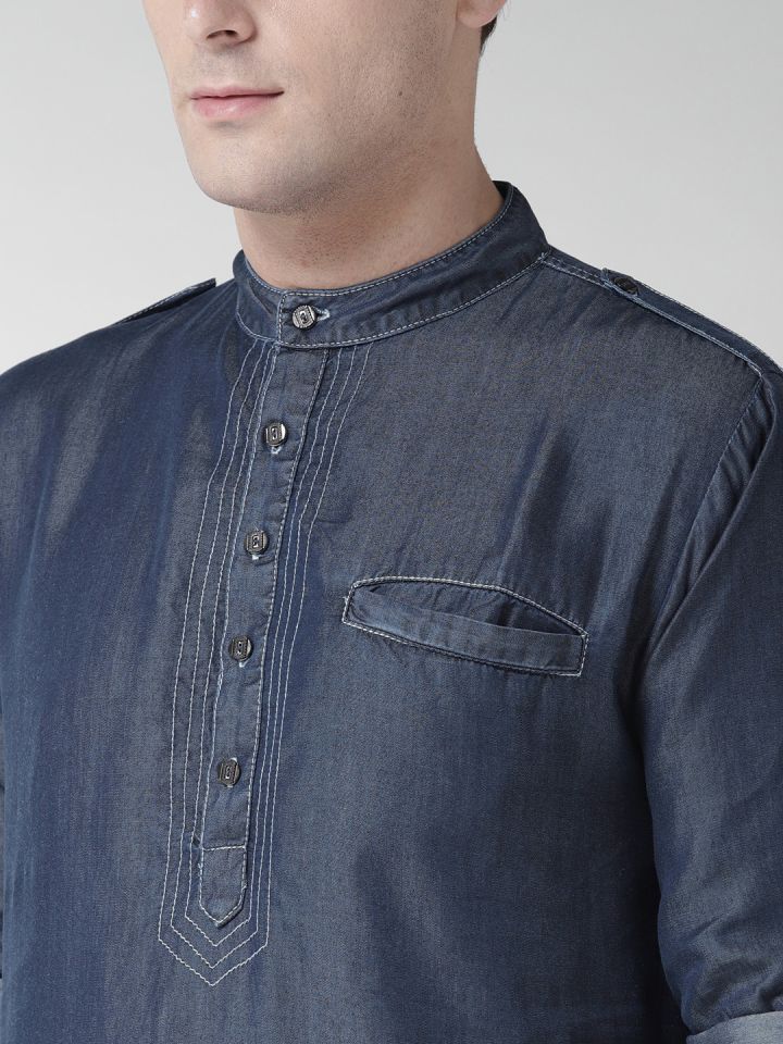 Buy Style Quotient By Noi Men Navy Blue Chambray Solid Pathani
