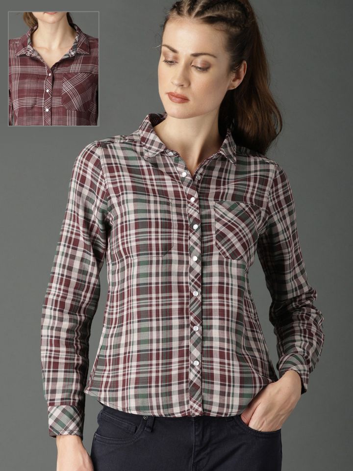 roadster women's checkered casual reversible shirt