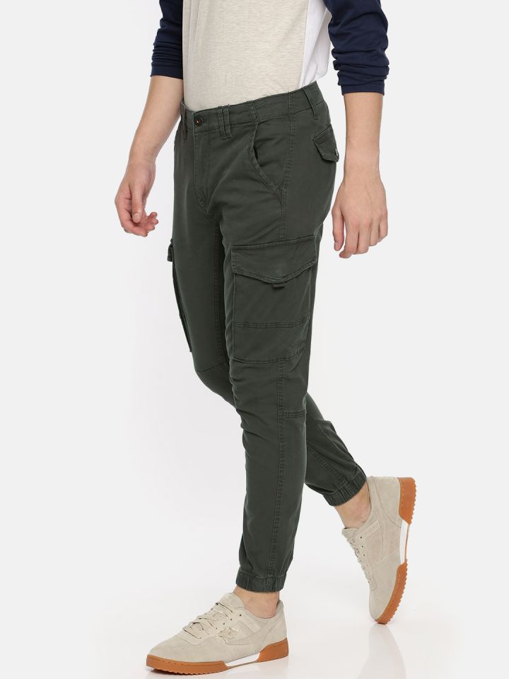 Buy Jack Men Olive Green Fit Solid Cargos - Trousers for Men 7215367 | Myntra
