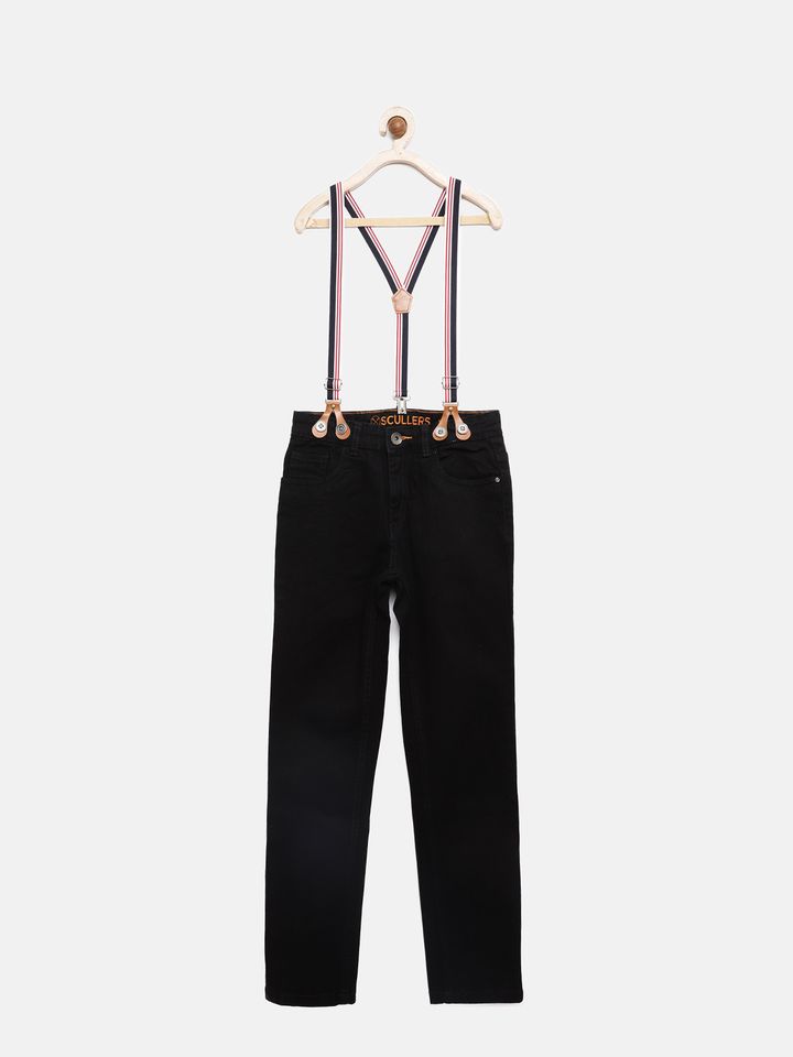 black jeans with suspenders